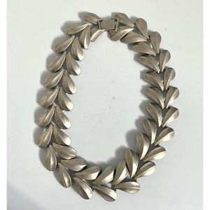 Vintage 80s Signed Erwin Pearl Leaf Chunky Silver Collar Necklace